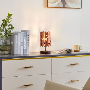 Stolná lampa Lucande Aeloria, meď, železo, Ø 12 cm, E27