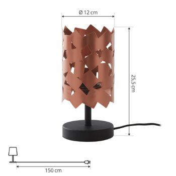 Stolná lampa Lucande Aeloria, meď, železo, Ø 12 cm, E27