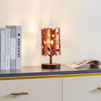 Stolná lampa Lucande Aeloria, meď, železo, Ø 12 cm, E27