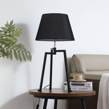 Stolná lampa Lucande Amona, čierna, textil, 69 cm, trojnožka