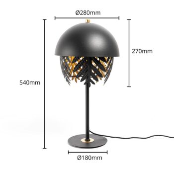 Stolná lampa Lucande Aparas listový vzhľad, čierno-zlatá