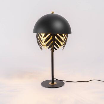 Stolná lampa Lucande Aparas listový vzhľad, čierno-zlatá