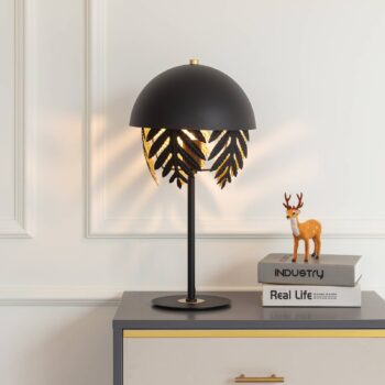 Stolná lampa Lucande Aparas listový vzhľad, čierno-zlatá