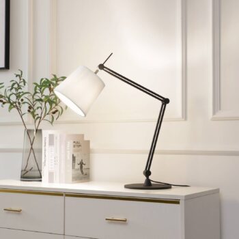 Stolná lampa Lucande Caelia, čierna, textilná, nastaviteľná