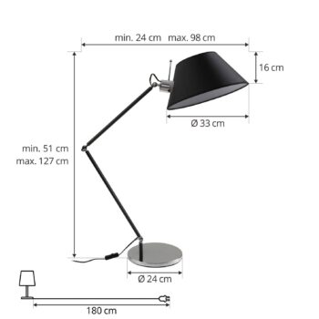 Stolná lampa Lucande Dansari, čierna, kov, nastaviteľná