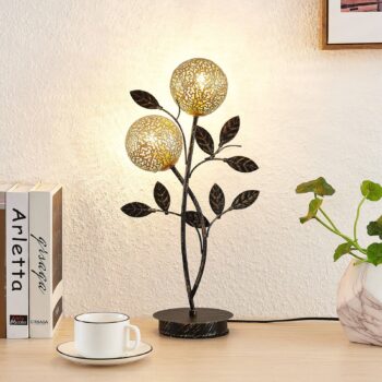 Stolná lampa Lucande Evory, 48 cm, 2 svetlá, čierna/zlatá, G9