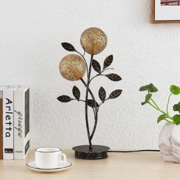 Stolná lampa Lucande Evory, 48 cm, 2 svetlá, čierna/zlatá, G9