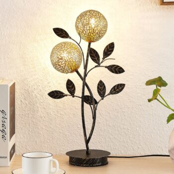Stolná lampa Lucande Evory, 48 cm, 2 svetlá, čierna/zlatá, G9