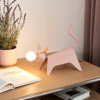 Stolná lampa Lucande Idalina, mačka, ružová, železo, 38 cm