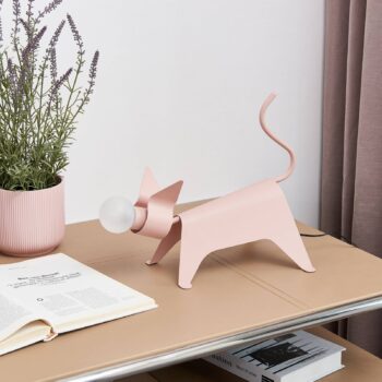 Stolná lampa Lucande Idalina, mačka, ružová, železo, 38 cm
