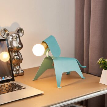 Stolná lampa Lucande Idalina, pes, svetlomodrá, železo, 41 cm