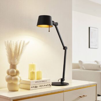 Stolná lampa Lucande Silka, čierna, kov, výška 93,5 cm