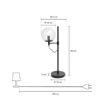 Stolná lampa Lucande Sotiana, sklenená guľa, čierna