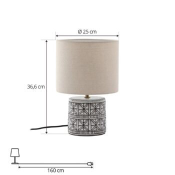Stolná lampa Lucande Thalorin, 36,5 cm, čierna/biela, keramika