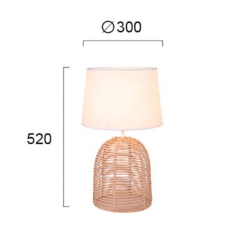 Stolná lampa Marion z ratanu a textilu, Ø 30 cm