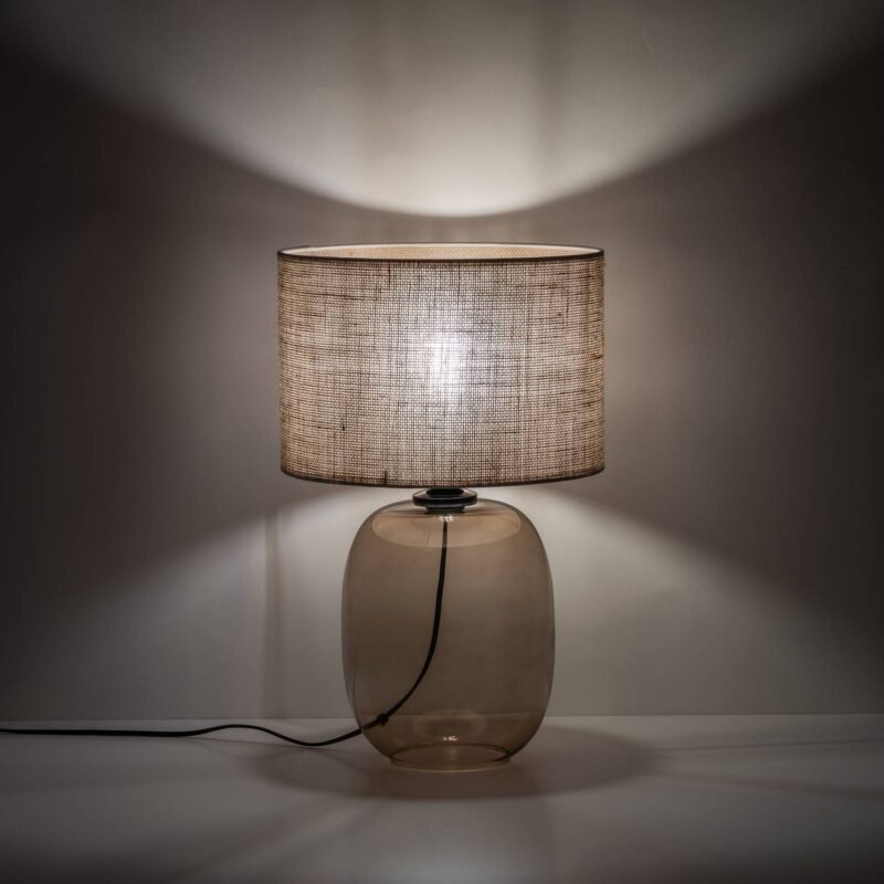 Stolná lampa Melody, výška 48 cm, hnedé sklo, prírodná juta Stolná lampa Melody, výška 48 cm, hnedé sklo, prírodná juta