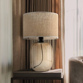 Stolná lampa Melody, výška 48 cm, hnedé sklo, prírodná juta