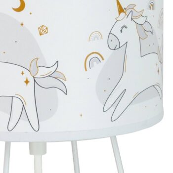 Stolná lampa Mila, látka, jednorožci, E14, výška 32,5 cm