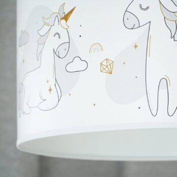 Stolná lampa Mila, látka, jednorožci, E14, výška 32,5 cm