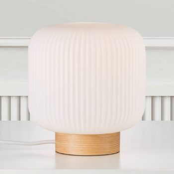 Stolná lampa Milford tienidlo sklo podstavec drevo