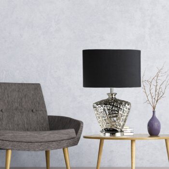 Stolná lampa Network, čierne textilné tienidlo