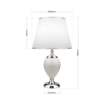 Stolná lampa Ovum, biela/chróm, výška 48 cm, keramika/chintz
