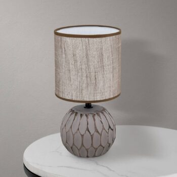 Stolná lampa Pinia, hnedá, výška 27,5 cm, keramika/látka