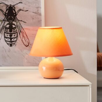 Stolná lampa Primo, oranžová, Ø 19 cm, textil/keramika