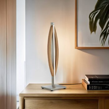 Stolná lampa Quitani LED Kiera, dub/matný nikel