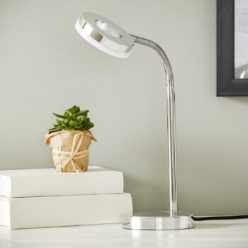 Stolná lampa Rennes LED, chrómová farba, výška 40 cm