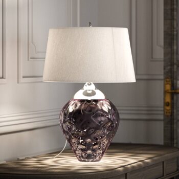 Stolná lampa Samara, Ø 45,7 cm, ružová, látka, sklo, 2 svetlá