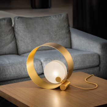 Stolná lampa Sound TL1, okrúhla, zlatý rám, G9