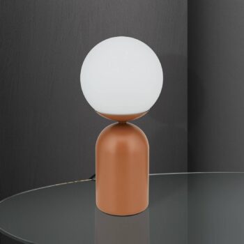 Stolná lampa Stanley, korálovo červená, výška 32 cm, keramika/sklo