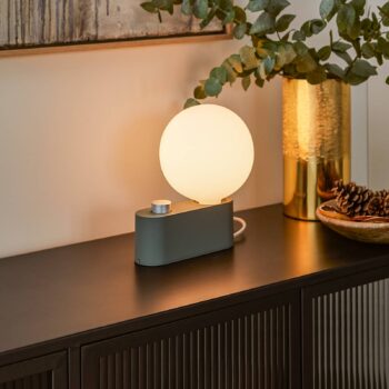 Stolná lampa Tala Hliník, guľa, stmievanie, šalviovo zelená