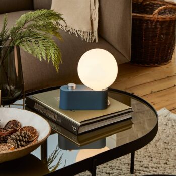 Stolná lampa Tala Hliník, guľa, stmievanie, zafírovo modrá