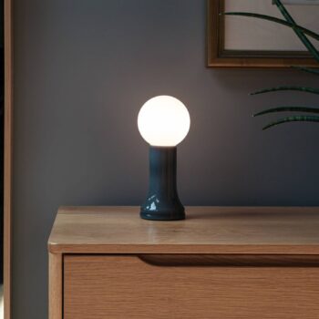 Stolná lampa Tala Shore, sklo, E27 LED lampa Globe, sivá