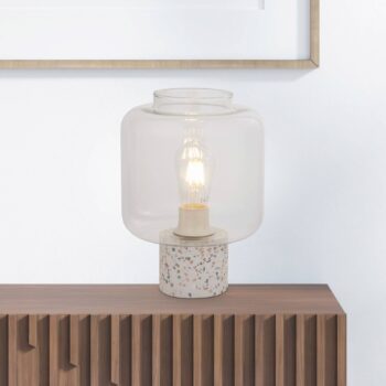 Stolná lampa X Vessel, biela / číra, betón, sklo