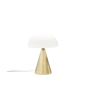 Stolová LED lampa Blip, mosadz/biela, sklo, CCT, dotykový stmievač