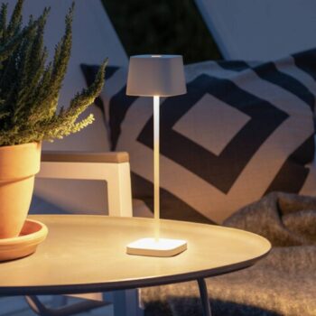 Stolová LED lampa Capri-Mini do exteriéru, biela