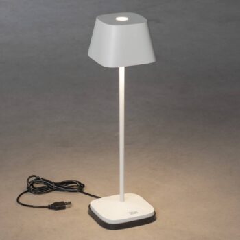 Stolová LED lampa Capri do exteriéru, biela