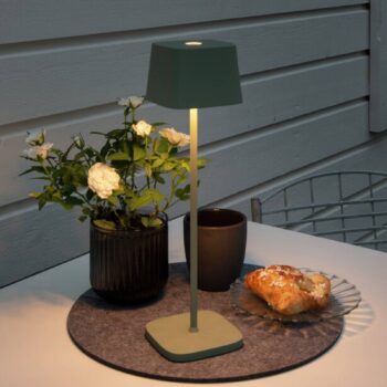 Stolová LED lampa Capri do exteriéru, zeleno-sivá