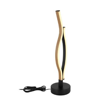 Stolová LED lampa Geronimo, výška 47 cm, čierna/drevený vzhľad