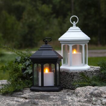 Stolová LED lampa Linta v tvare lucerny, biela