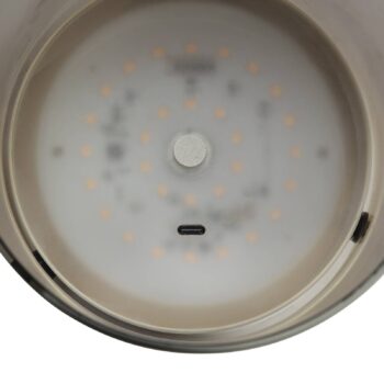 Stolová LED lampa Lumeo, Ø 13 cm, mosadzová/dymovo sivá