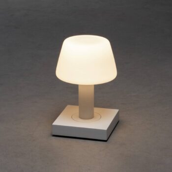 Stolová LED lampa Monaco exteriér, batéria, biela