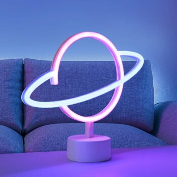 Stolová LED lampa Neon Saturn napájanie na batérie