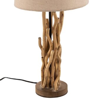 Stolová lampa Agar s látkovým tienidlom a dreveným prvkom