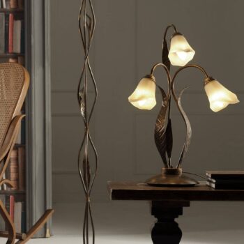 Stolová lampa Alga, 3-lampa, železo, sklo, Florentine