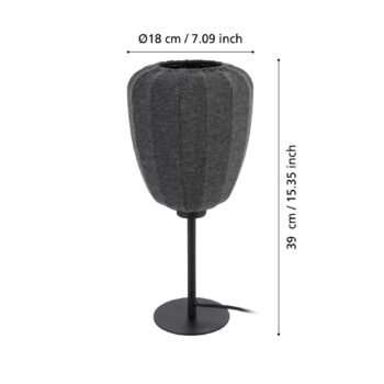Stolová lampa Barlaston, výška 39 cm, čierna/sivá, kov/látka