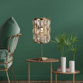 Stolová lampa Bijou, mosadz, krištáľové sklo